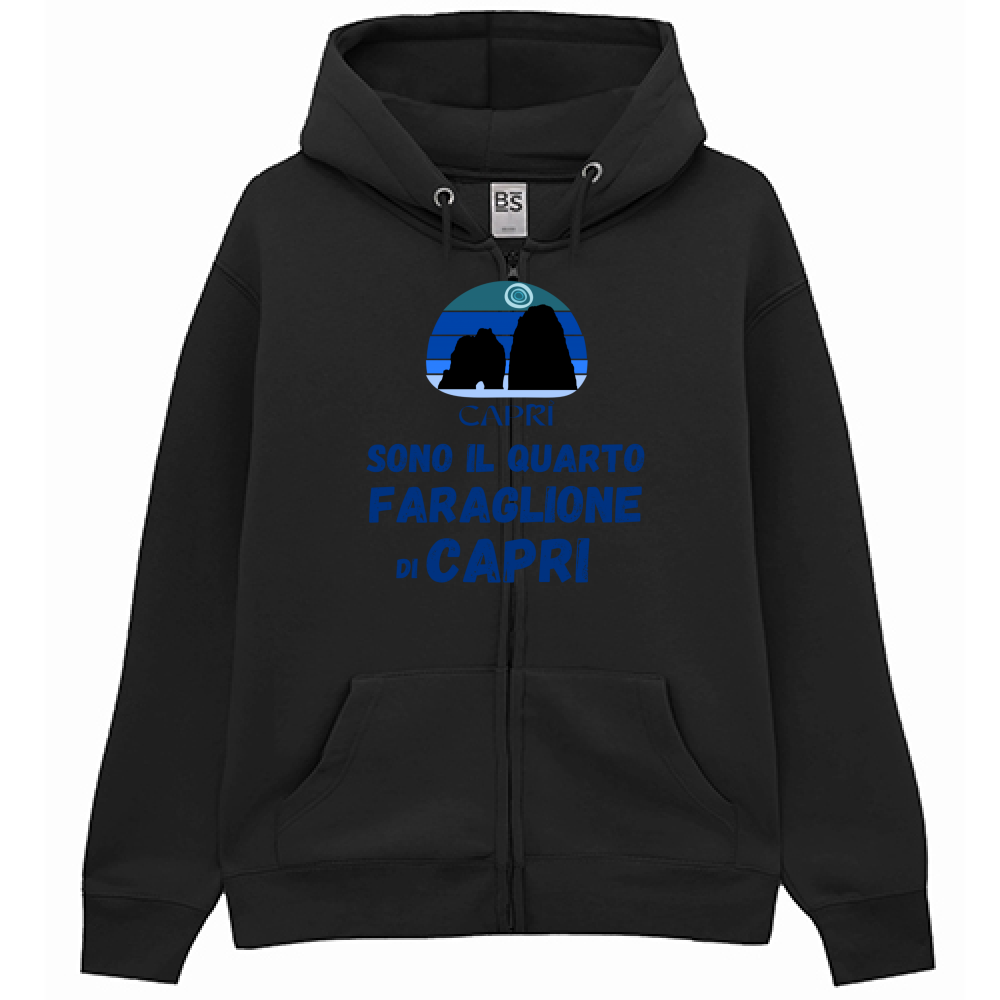 Felpa Premium Cappuccio Zip SONO IL QUARTO FARAGLIONE DI CAPRI SCRITTA BLUE