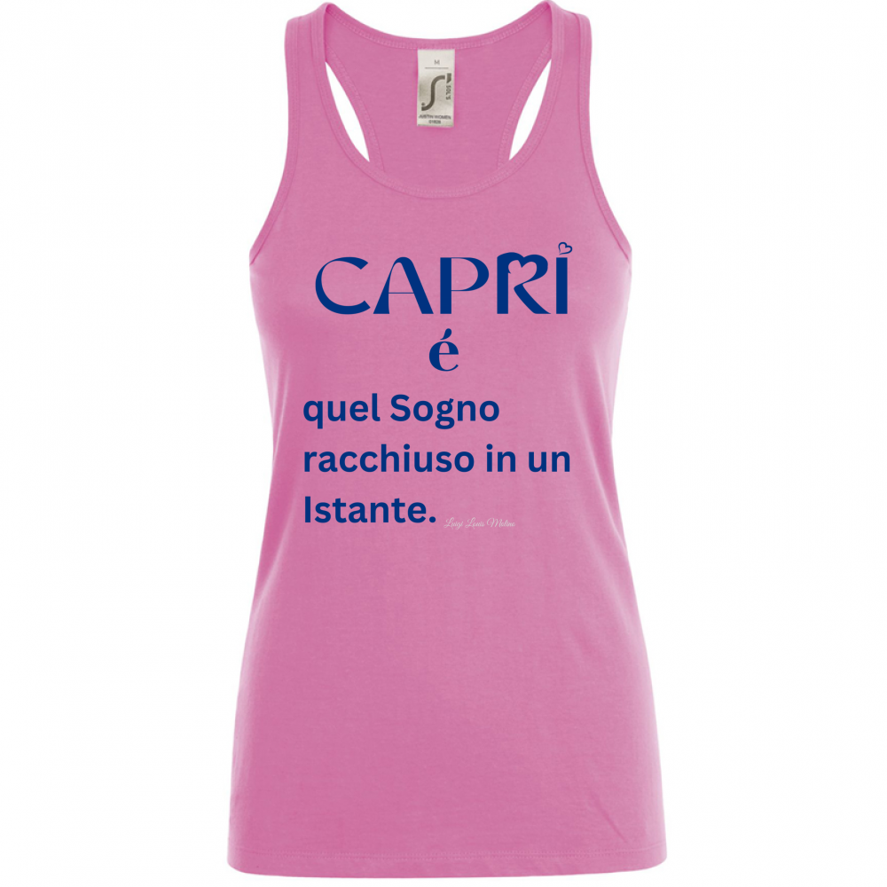Canotta Donna Capri Sogno racchiuso in un istante scritta Blue