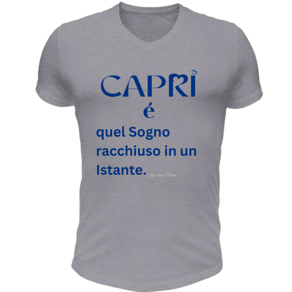 T-Shirt Unisex Scollo V Capri Sogno racchiuso in un istante scritta Blue