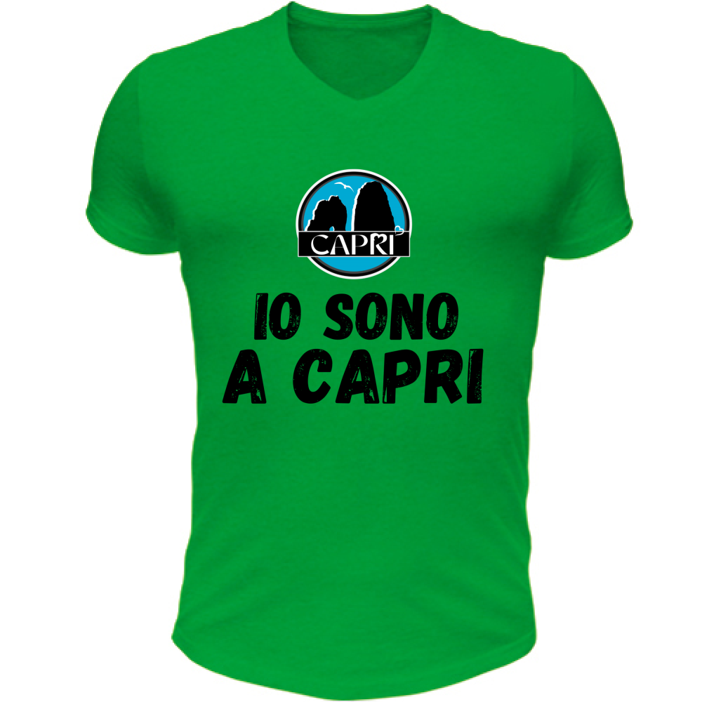 T-Shirt Unisex Scollo V IO SONO A CAPRI SCRITTA NERA