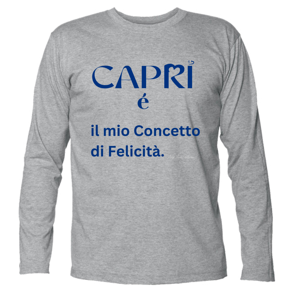 T-Shirt Unisex Manica Lunga Capri é il mio concetto di Felicità scritta Blue