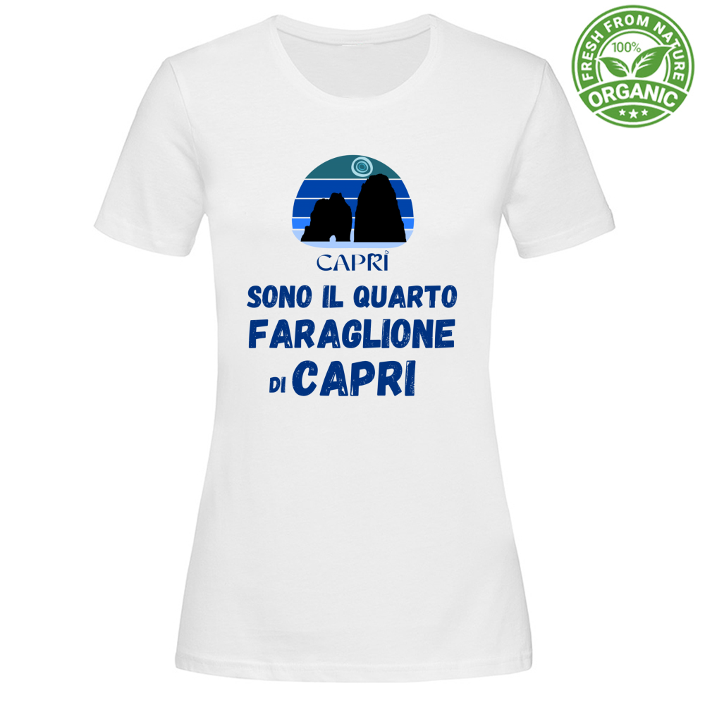 T-Shirt Woman Organic SONO IL QUARTO FARAGLIONE DI CAPRI SCRITTA BLUE