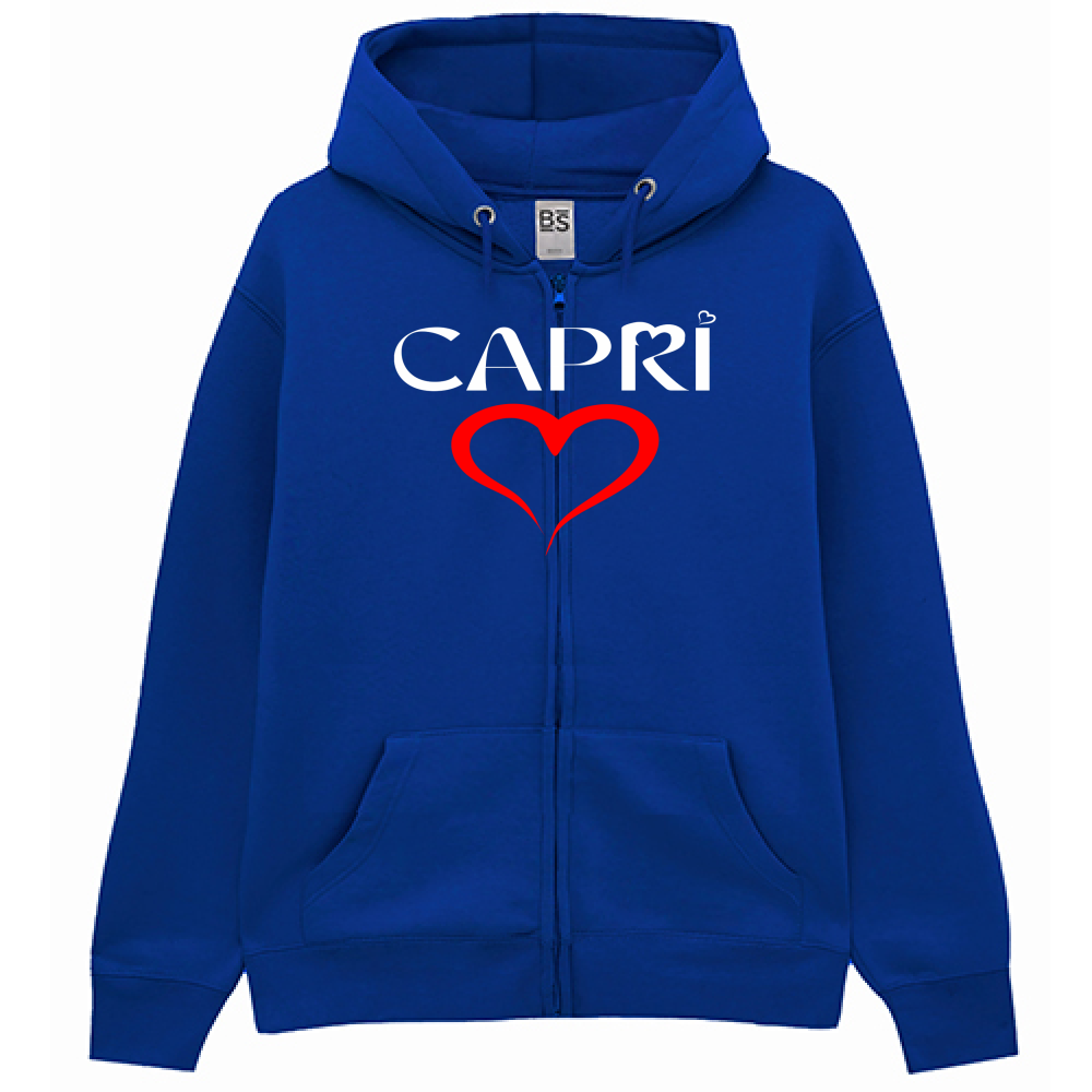 Felpa Premium Cappuccio Zip CUORE CAPRI ROSSO