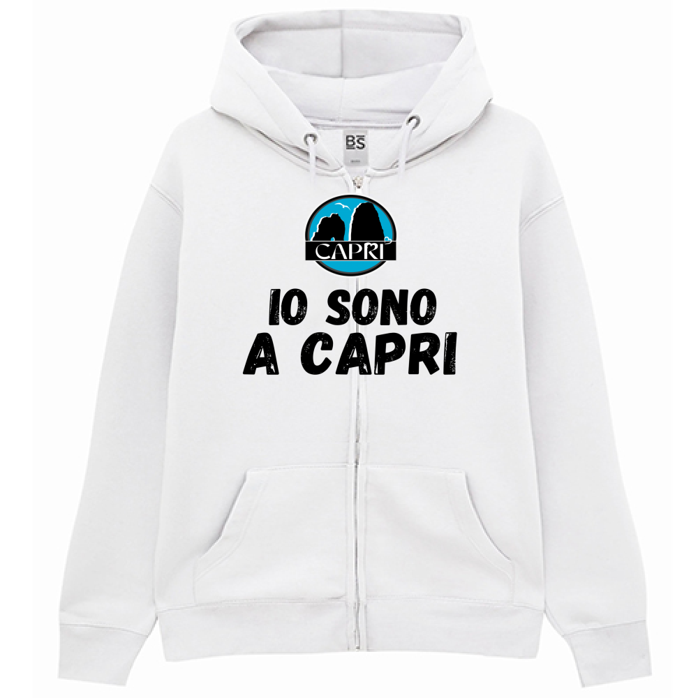 Felpa Premium Cappuccio Zip IO SONO A CAPRI SCRITTA NERA