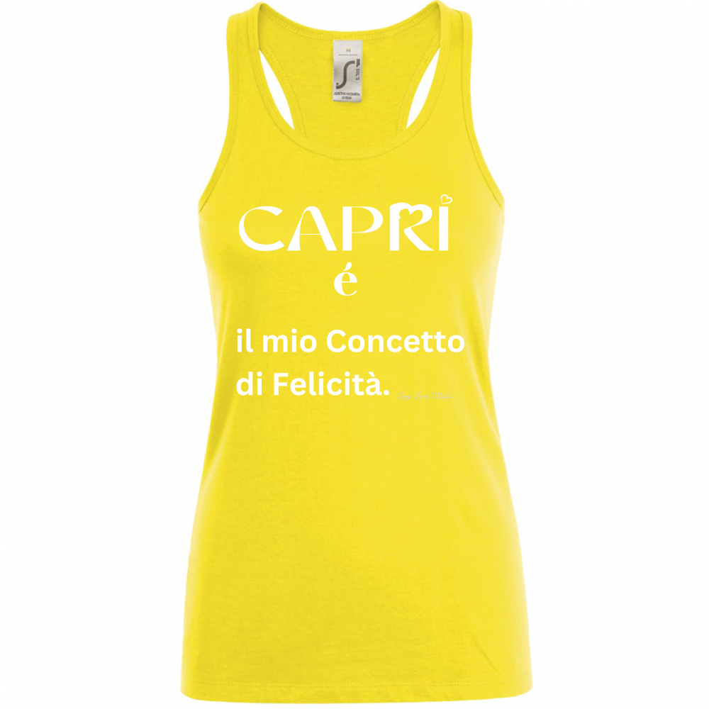 Canotta Donna Capri é il mio concetto di Felicità scritta Bian