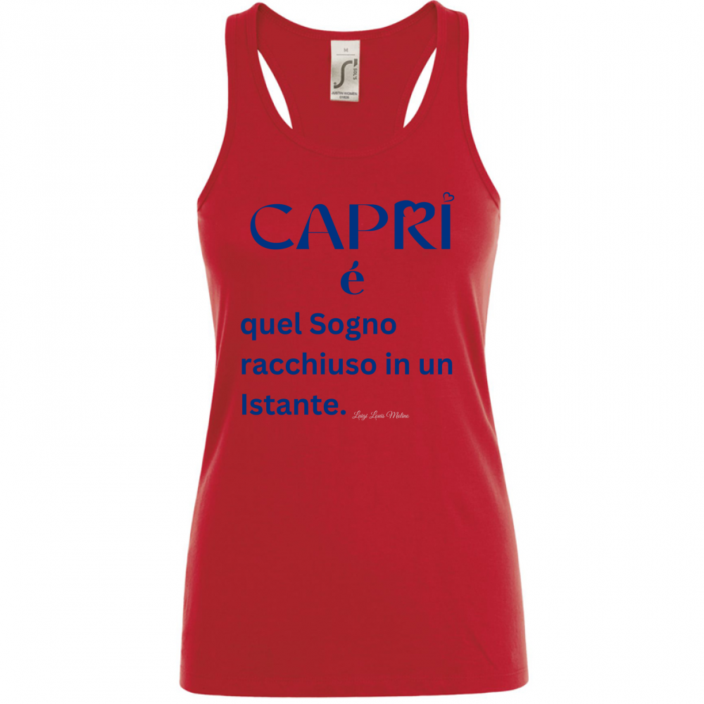Canotta Donna Capri Sogno racchiuso in un istante scritta Blue