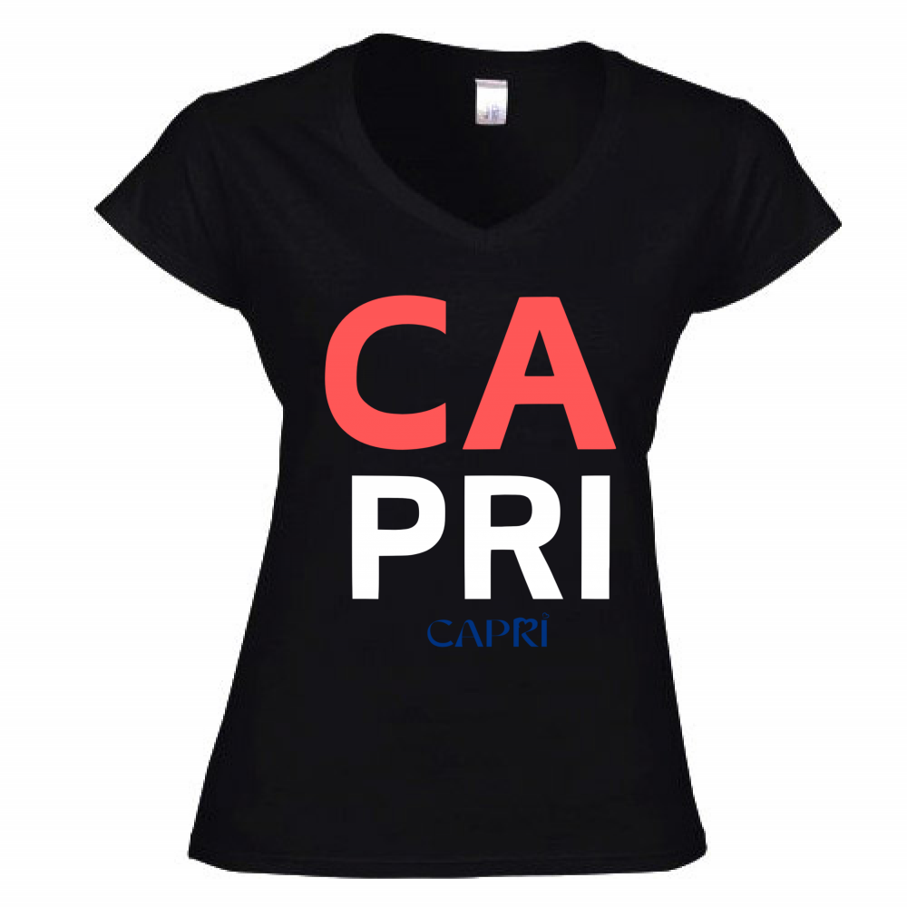 T-Shirt Donna Scollo V CAPRI DESIGN SCRITTA ROSSA