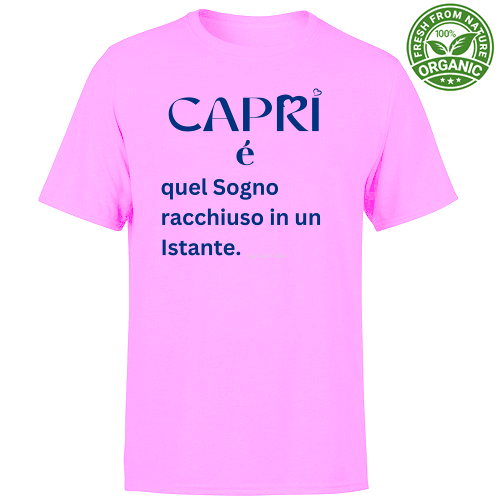 T-Shirt Unisex Organic Capri Sogno racchiuso in un istante scritta Blue