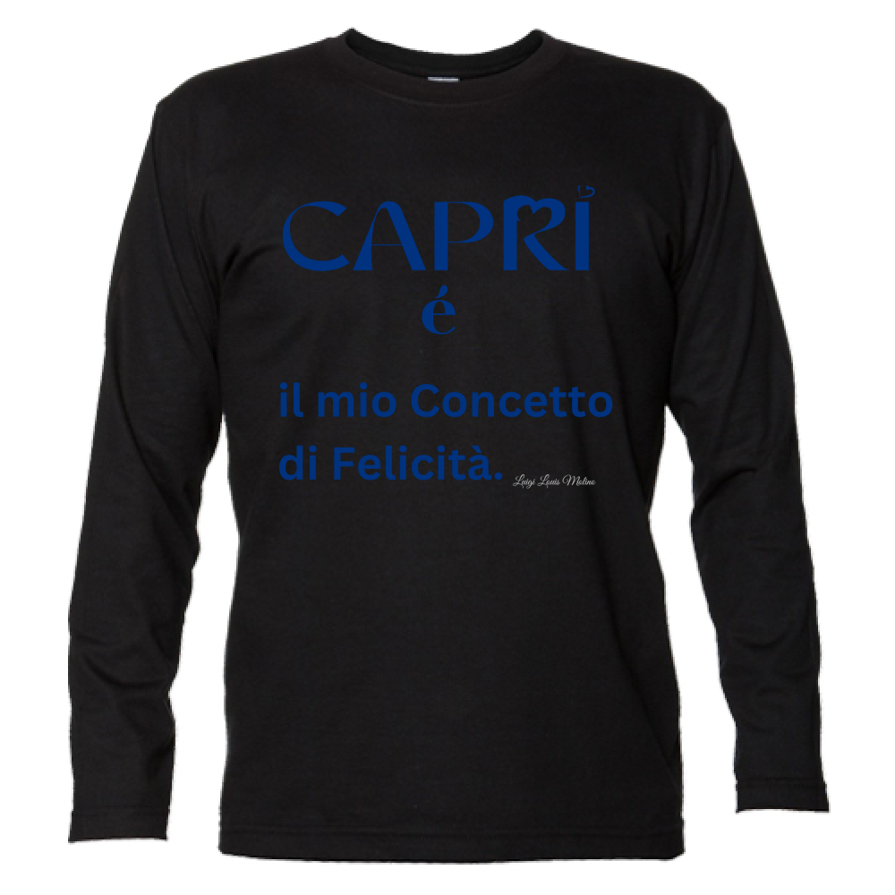 T-Shirt Unisex Manica Lunga Capri é il mio concetto di Felicità scritta Blue