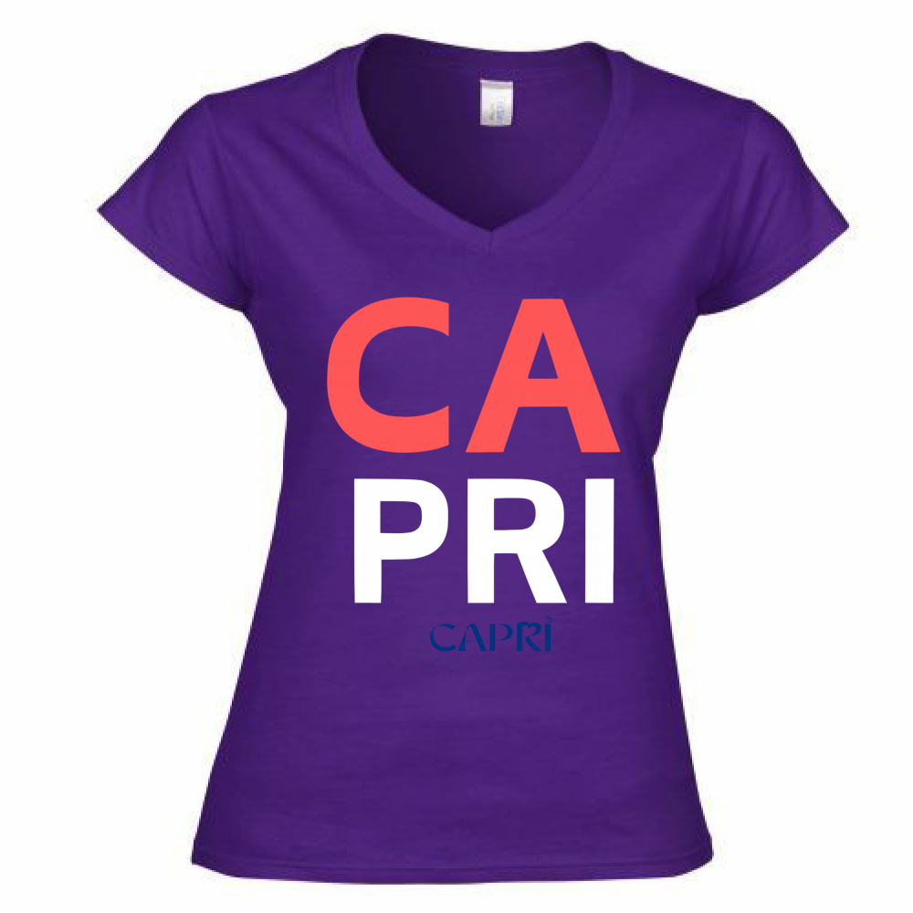 T-Shirt Donna Scollo V CAPRI DESIGN SCRITTA ROSSA