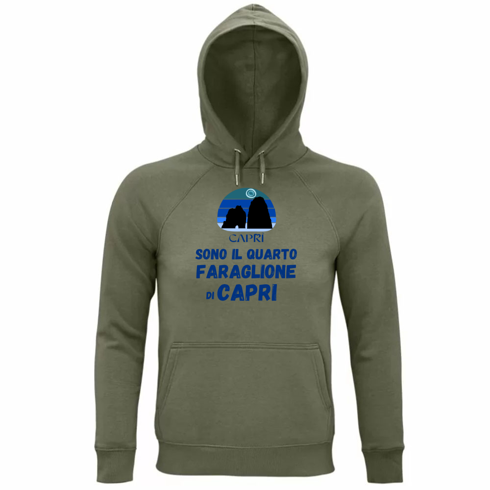 Felpa Organica Unisex Cappuccio SONO IL QUARTO FARAGLIONE DI CAPRI SCRITTA BLUE