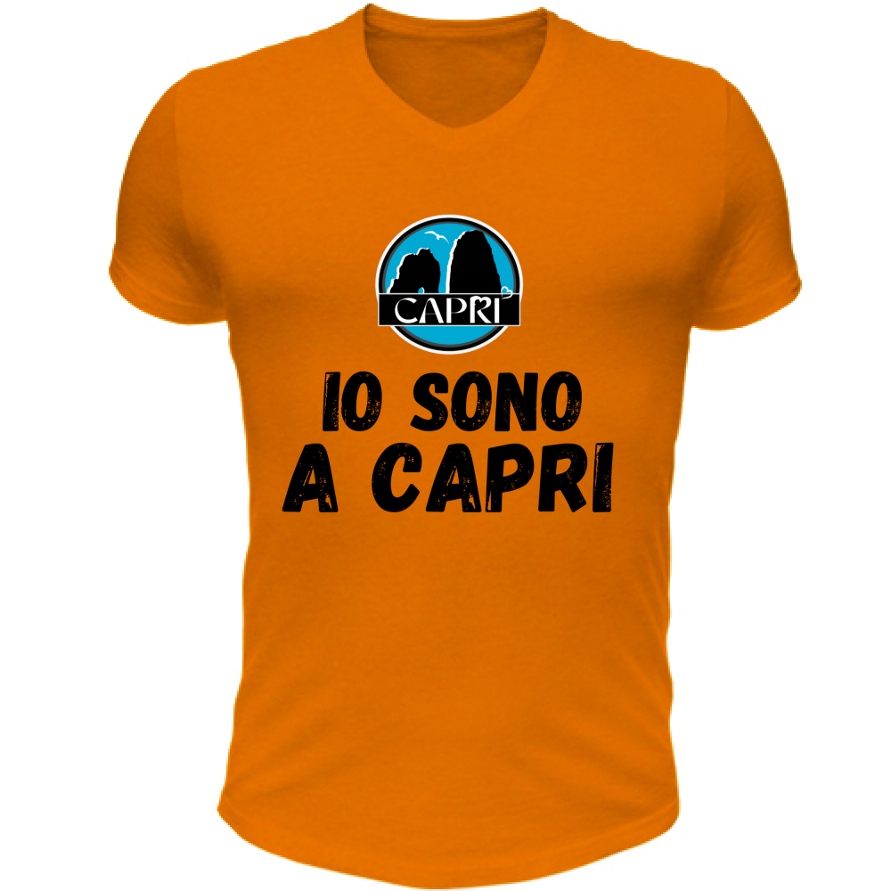 T-Shirt Unisex Scollo V IO SONO A CAPRI SCRITTA NERA
