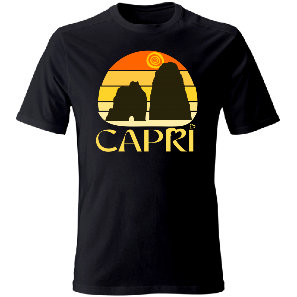 T-Shirt Unisex CAPRI TRAMONTO VINTAGE SCRITTA GIALLO