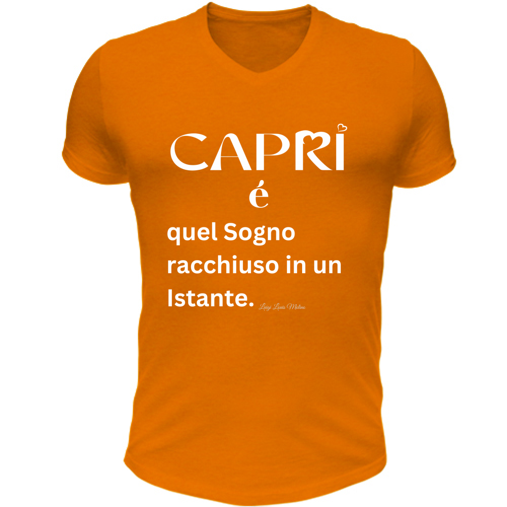 T-Shirt Unisex Scollo V Capri Sogno racchiuso in un istante scritta bianca