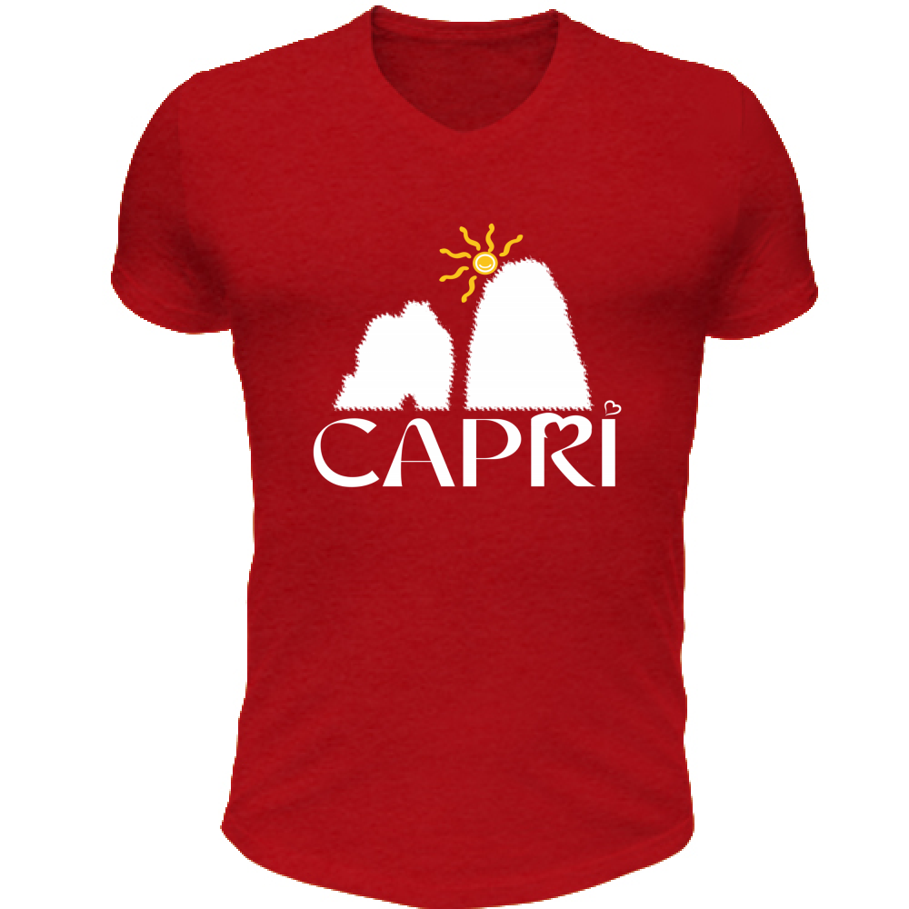 T-Shirt Unisex Scollo V CAPRI HAPPY FARAGLIONI WHITE