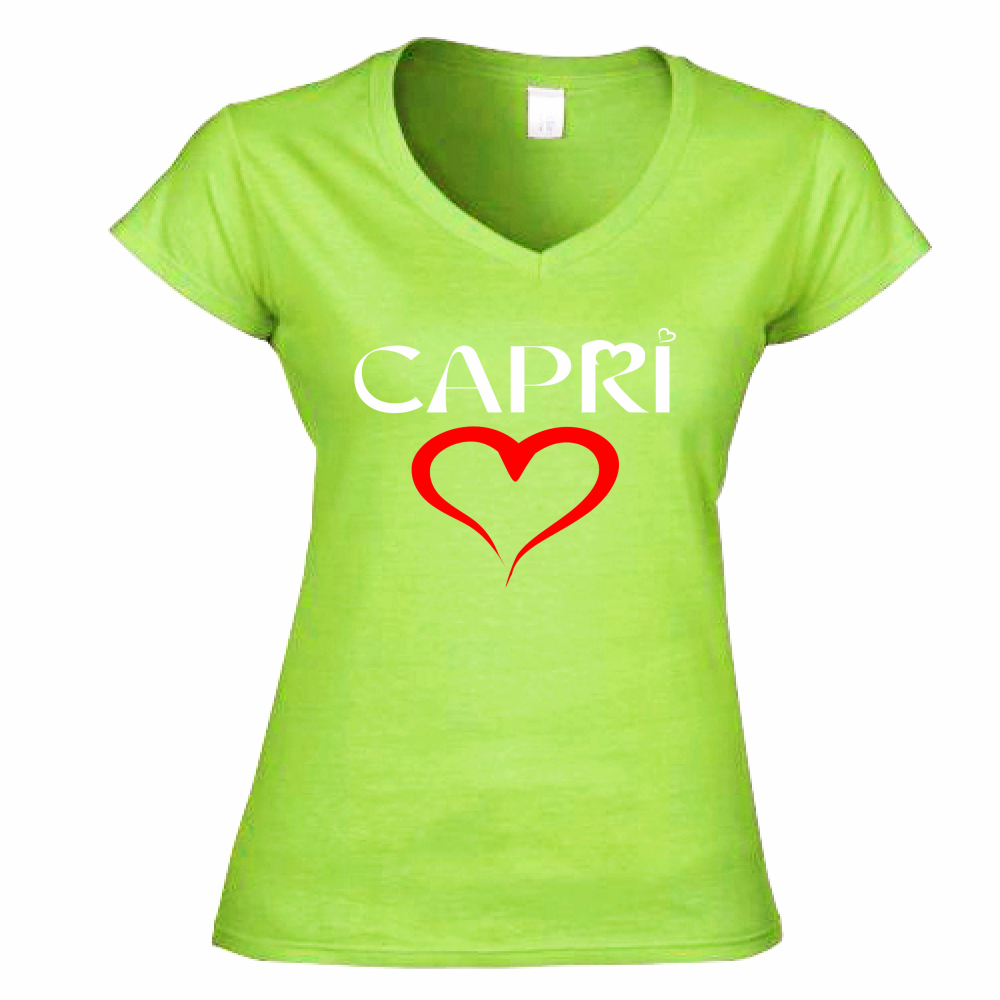 Women's T-Shirt V-Neck HEART CAPRI RED