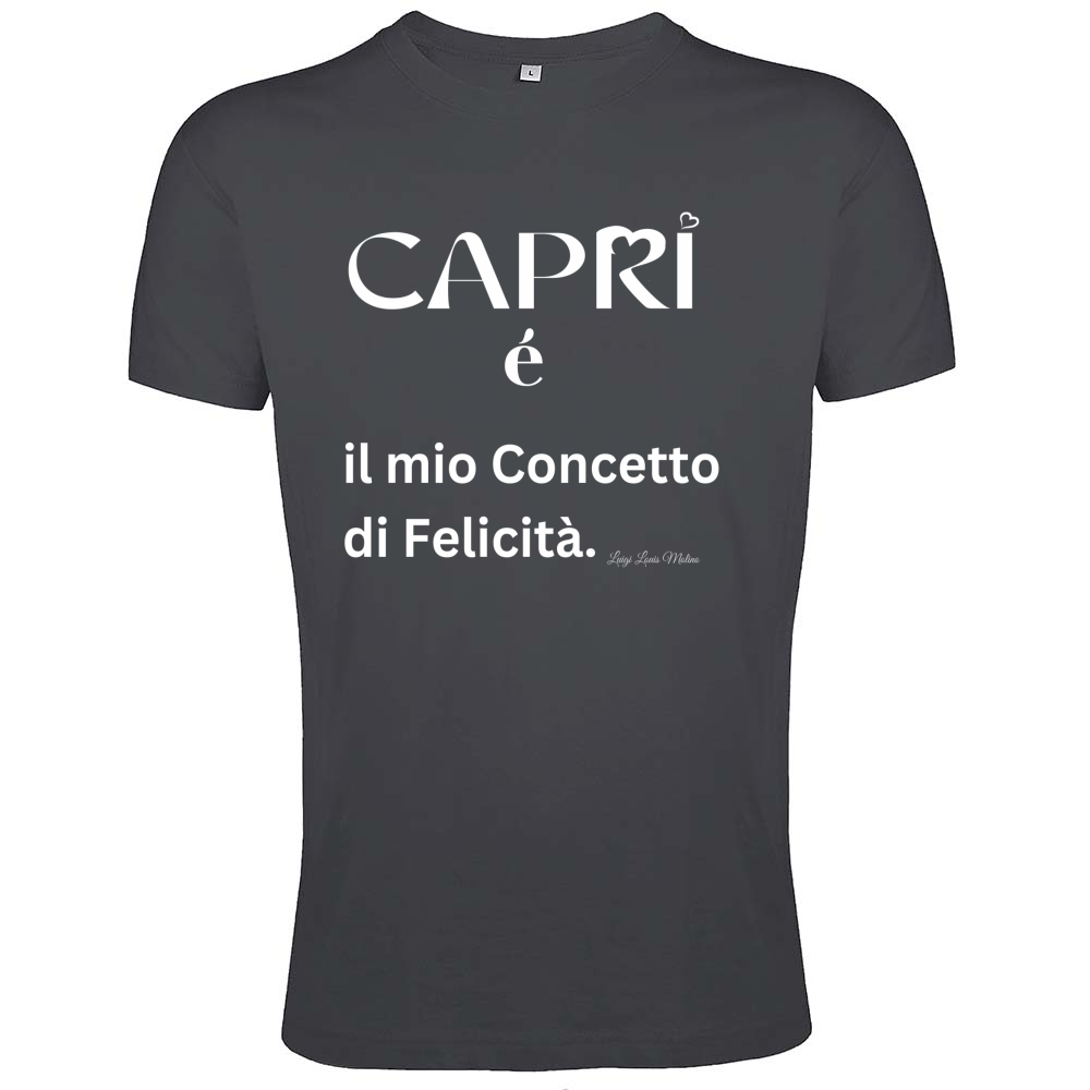 T-Shirt Men Fit Capri é il mio concetto di Felicità scritta Bian