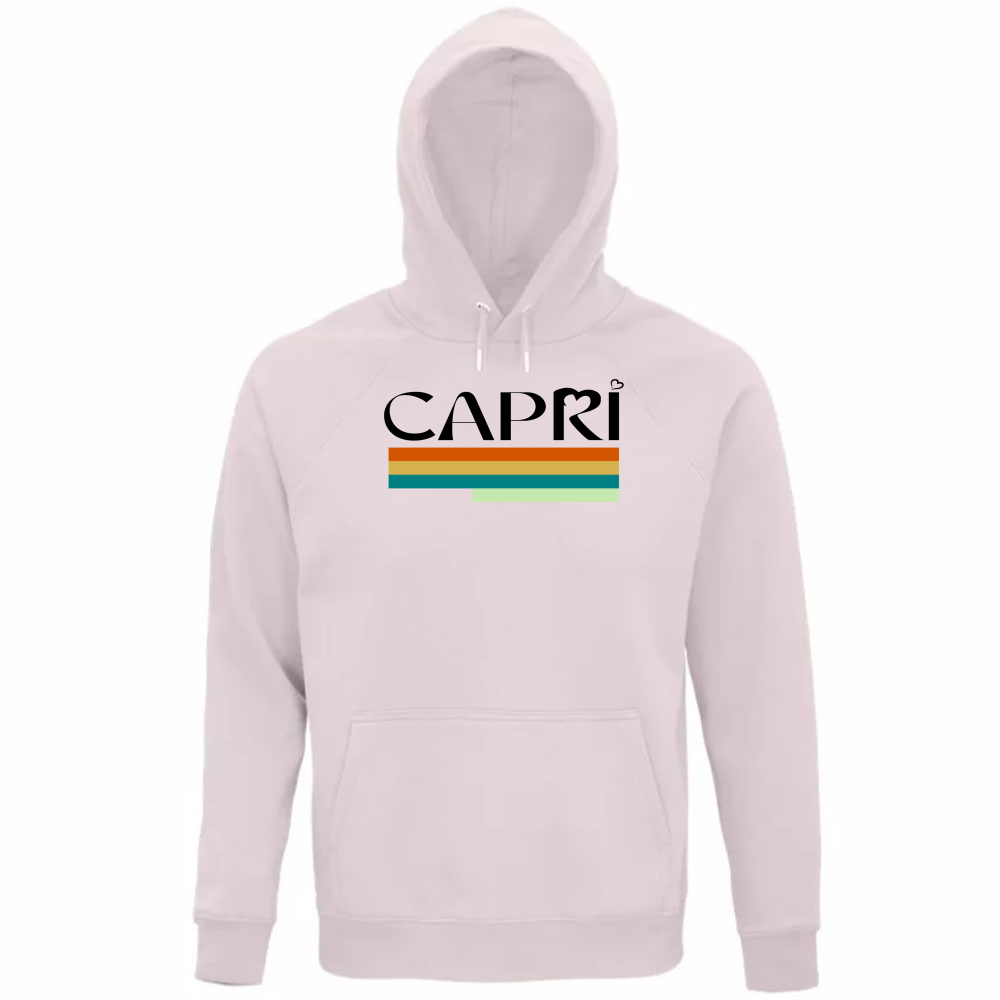 Felpa Organica Unisex Cappuccio CAPRI TECNICOLOR SCRITTA NERA