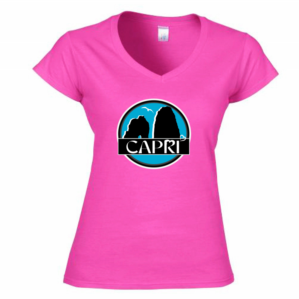 Women's T-Shirt V-Neck CAPRI MAGIC CIRCLE WITH FARAGLIONI