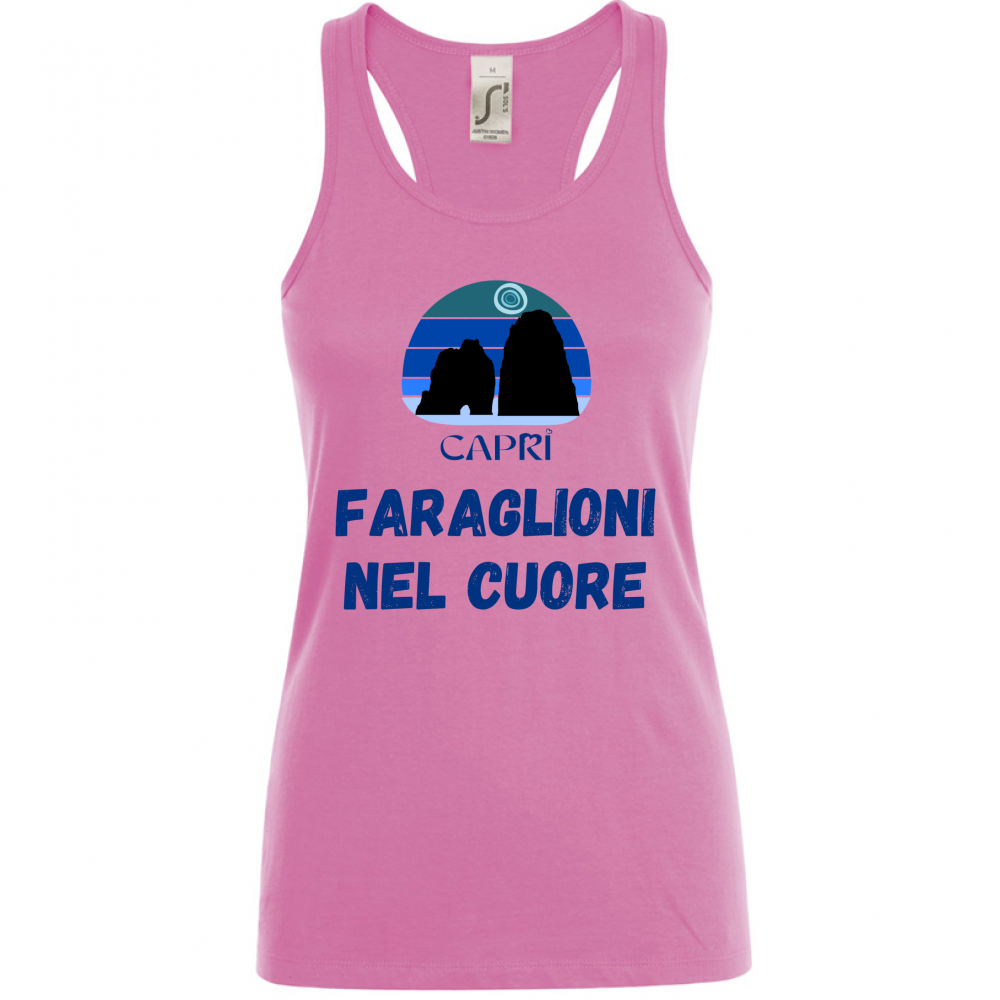 Canotta Donna FARAGLIONI DI CAPRI NEL CUORE SCRITTA BLUE