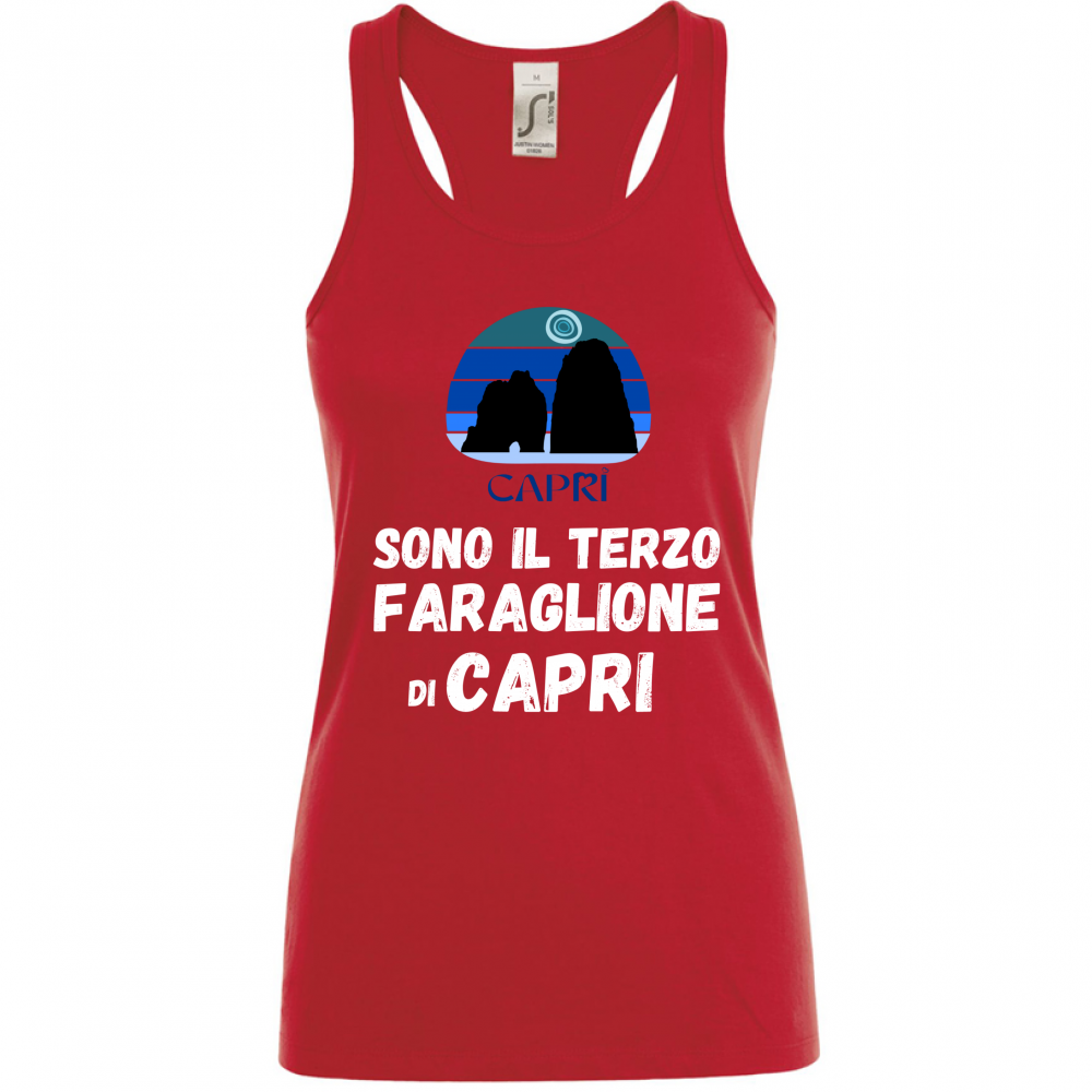 Canotta Donna SONO IL TERZO FARAGLIONE DI CAPRI SCRITTA BIANCA