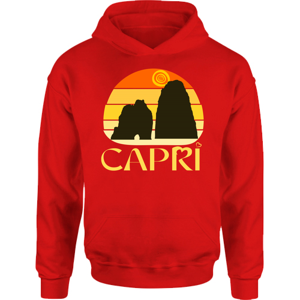 Felpa Bambino con Cappuccio CAPRI TRAMONTO VINTAGE SCRITTA GIALLO