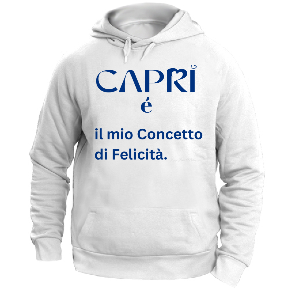 Felpa Unisex con Cappuccio Capri é il mio concetto di Felicità scritta Blue