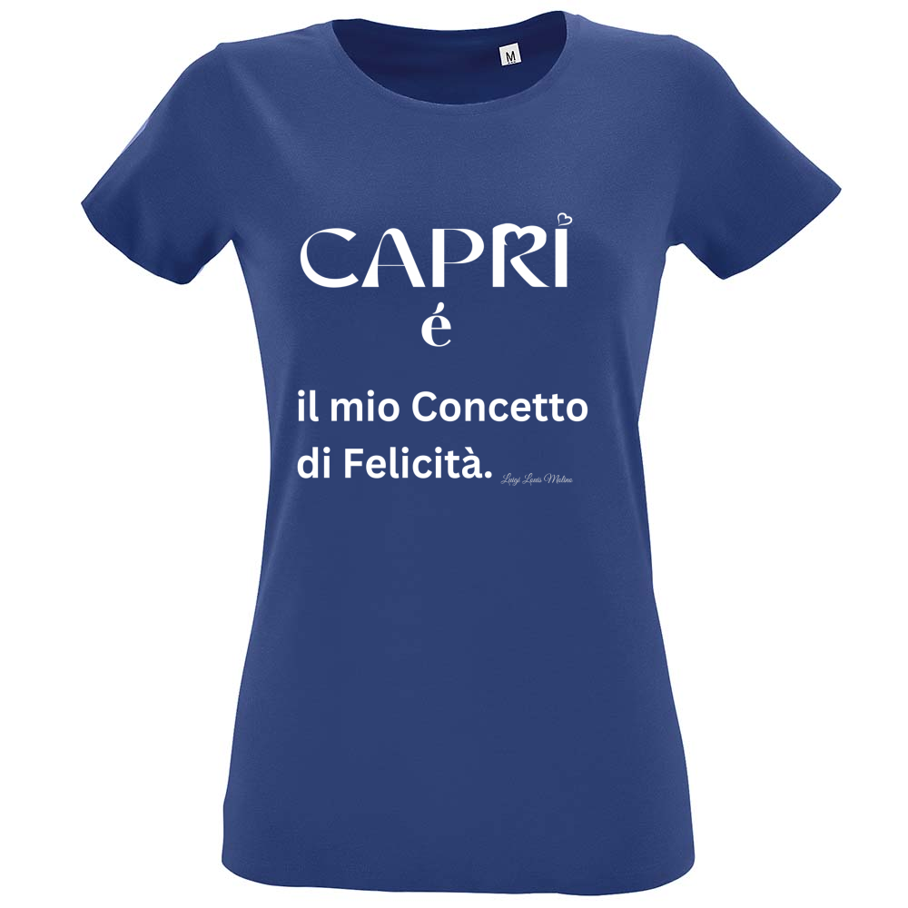 T-Shirt Women Fit Capri é il mio concetto di Felicità scritta Bian