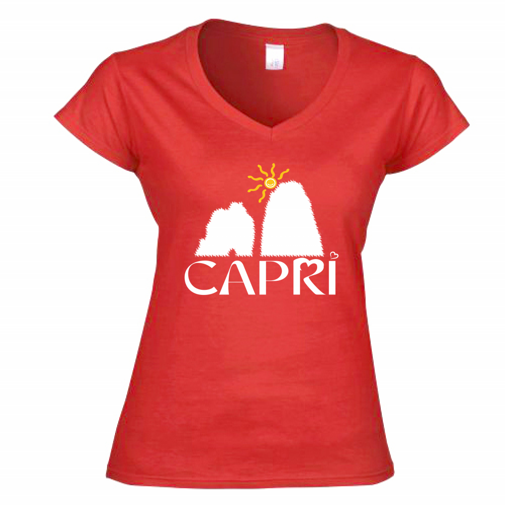Women's T-Shirt V-Neck CAPRI HAPPY FARAGLIONI WHITE