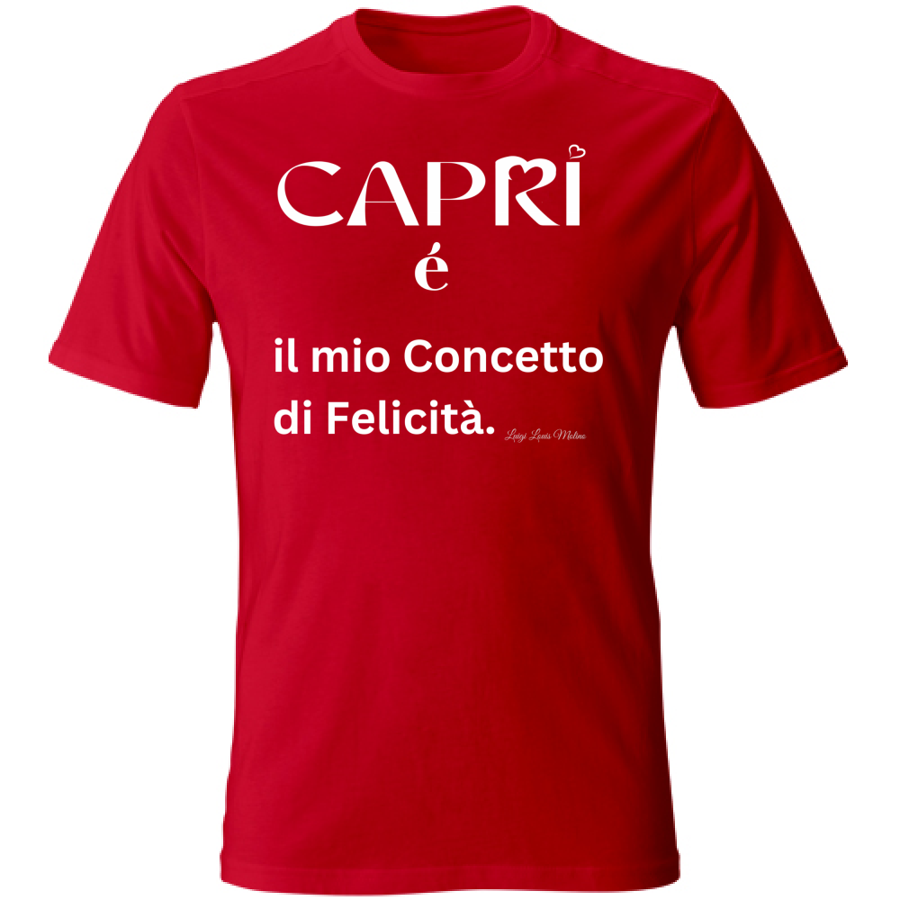 T-Shirt Unisex Capri é il mio concetto di Felicità scritta Bian