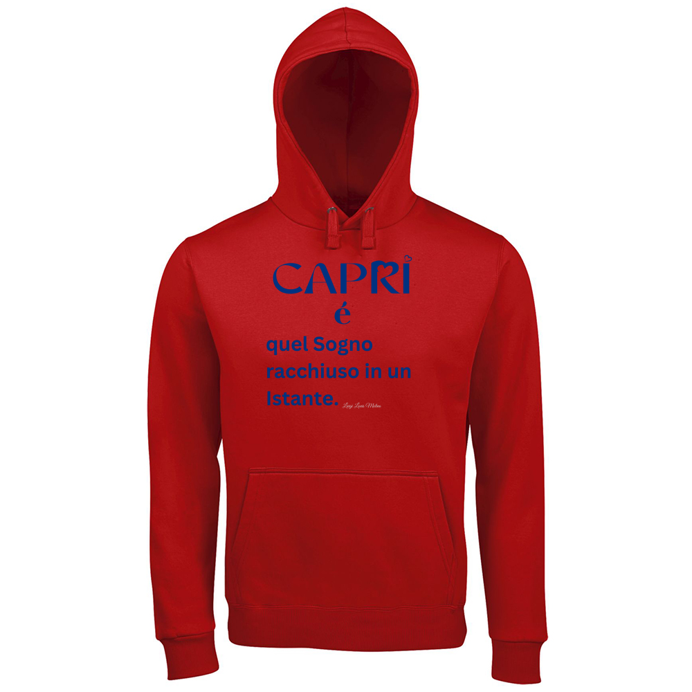 Hoodie Premium Men Capri Sogno racchiuso in un istante scritta Blue