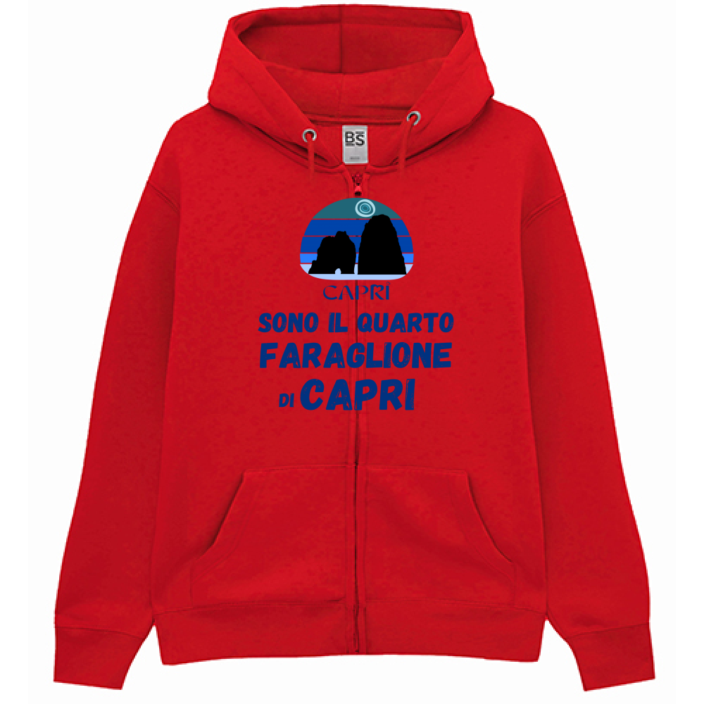 Felpa Premium Cappuccio Zip SONO IL QUARTO FARAGLIONE DI CAPRI SCRITTA BLUE