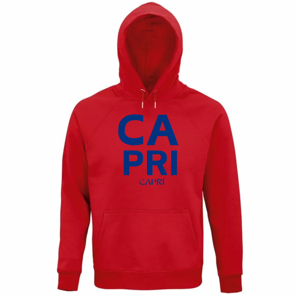 Felpa Organica Unisex Cappuccio CAPRI DESIGN SCRITTA BLUE