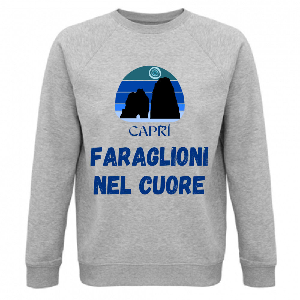 Felpa Unisex Organica FARAGLIONI DI CAPRI NEL CUORE SCRITTA BLUE