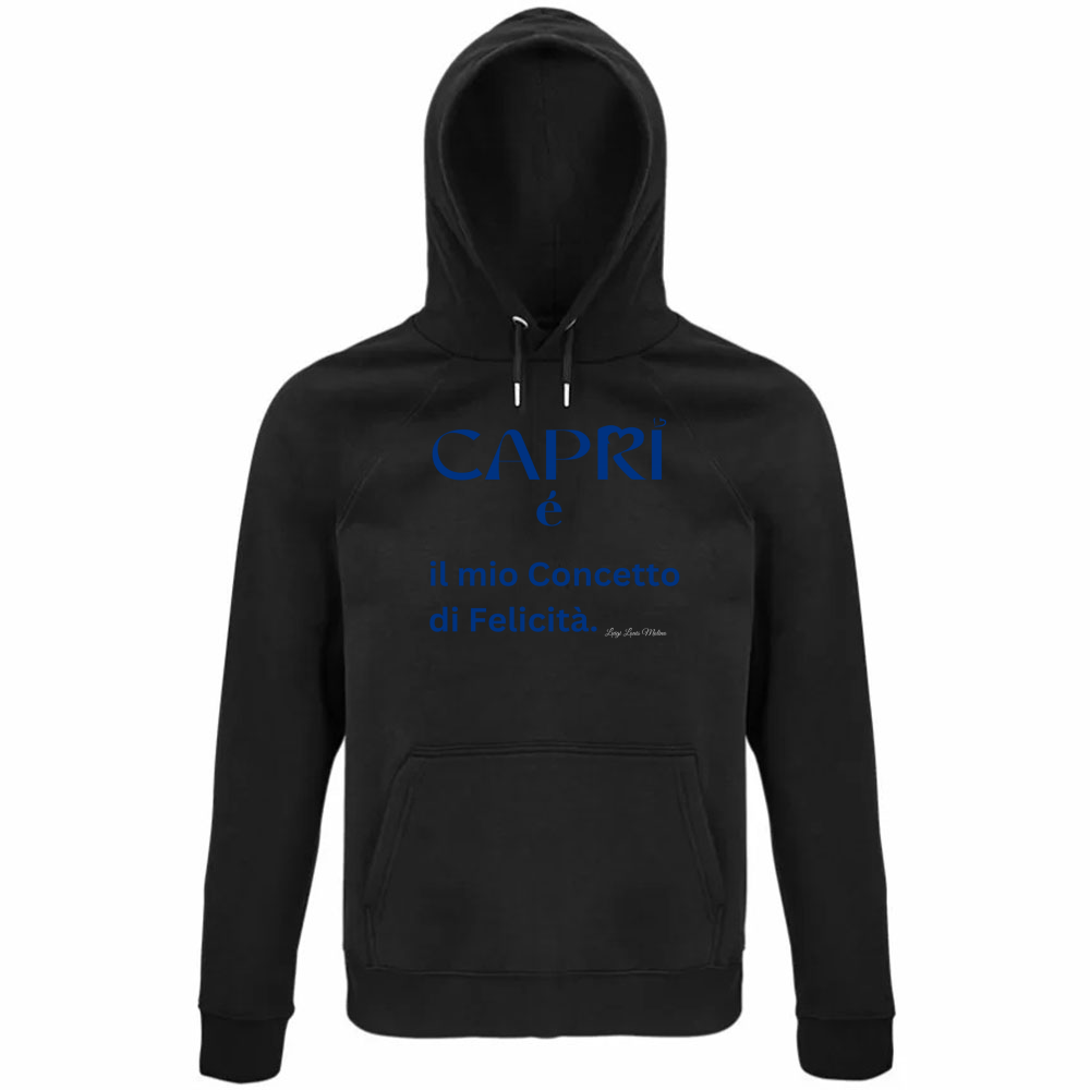 Felpa Organica Unisex Cappuccio Capri é il mio concetto di Felicità scritta Blue