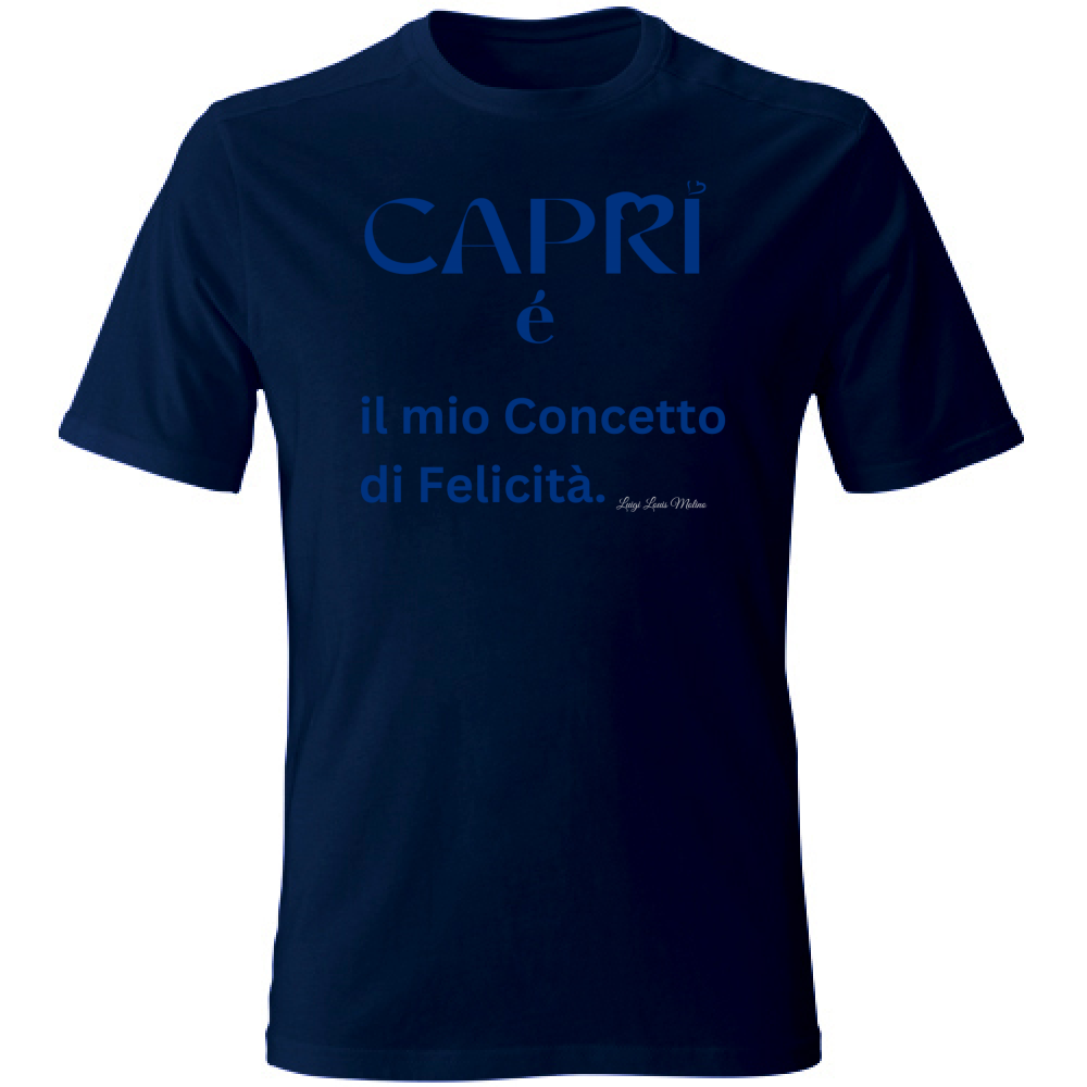 T-Shirt Unisex Large Capri é il mio concetto di Felicità scritta Blue