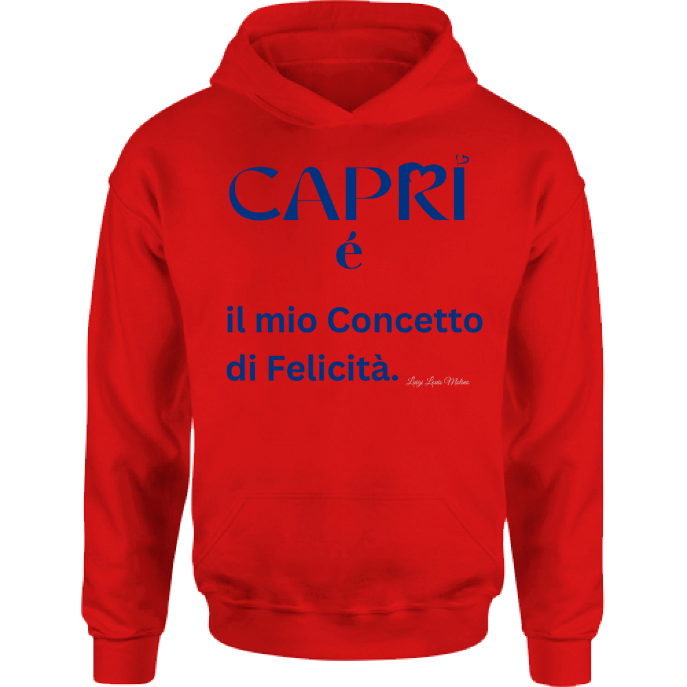 Felpa Bambino con Cappuccio Capri é il mio concetto di Felicità scritta Blue