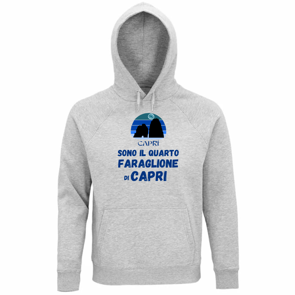 Felpa Organica Unisex Cappuccio SONO IL QUARTO FARAGLIONE DI CAPRI SCRITTA BLUE
