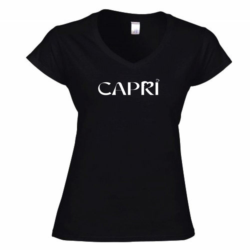 Women's T-Shirt V-Neck CAPRI MINIMAL WHITE WRITING