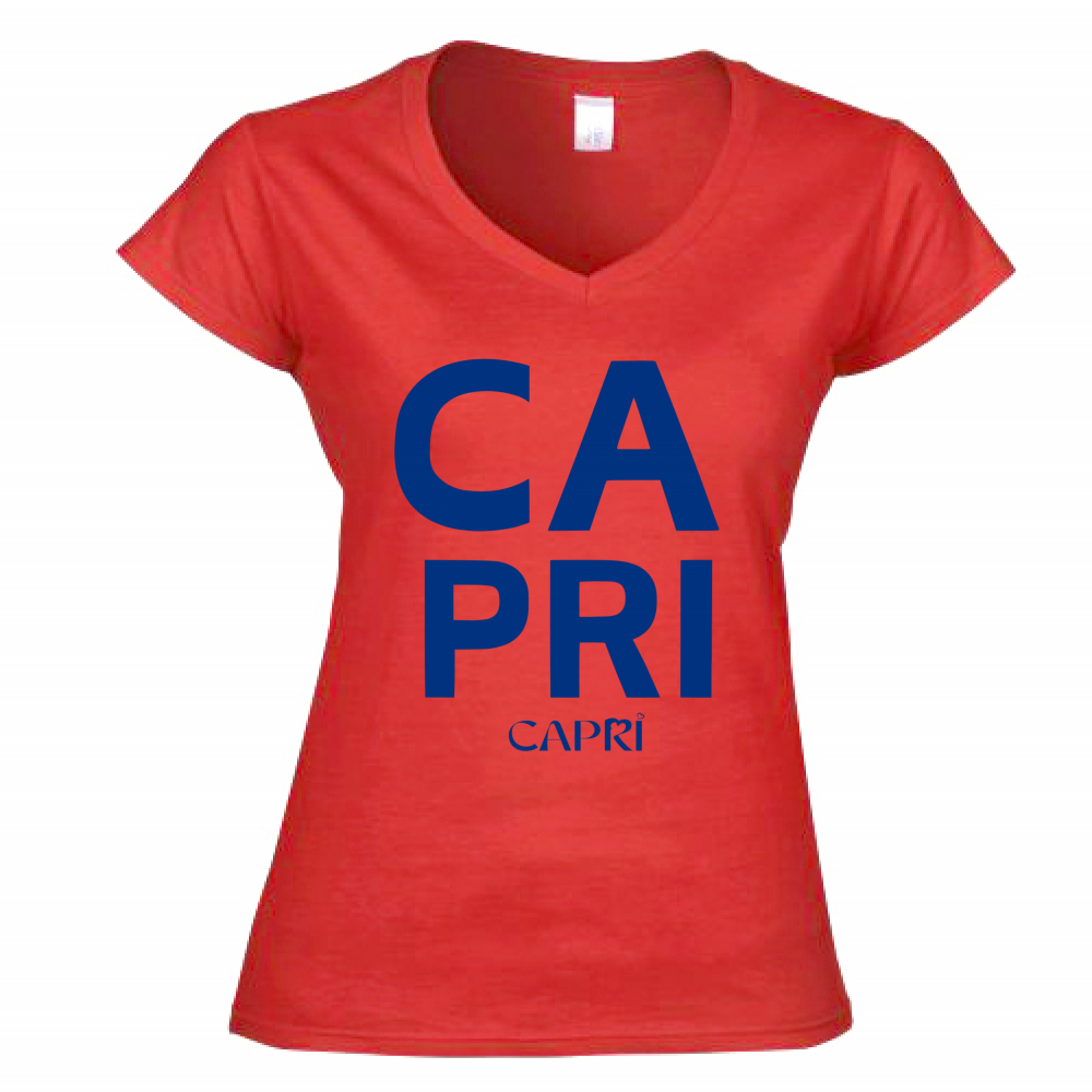 T-Shirt Donna Scollo V CAPRI DESIGN SCRITTA BLUE