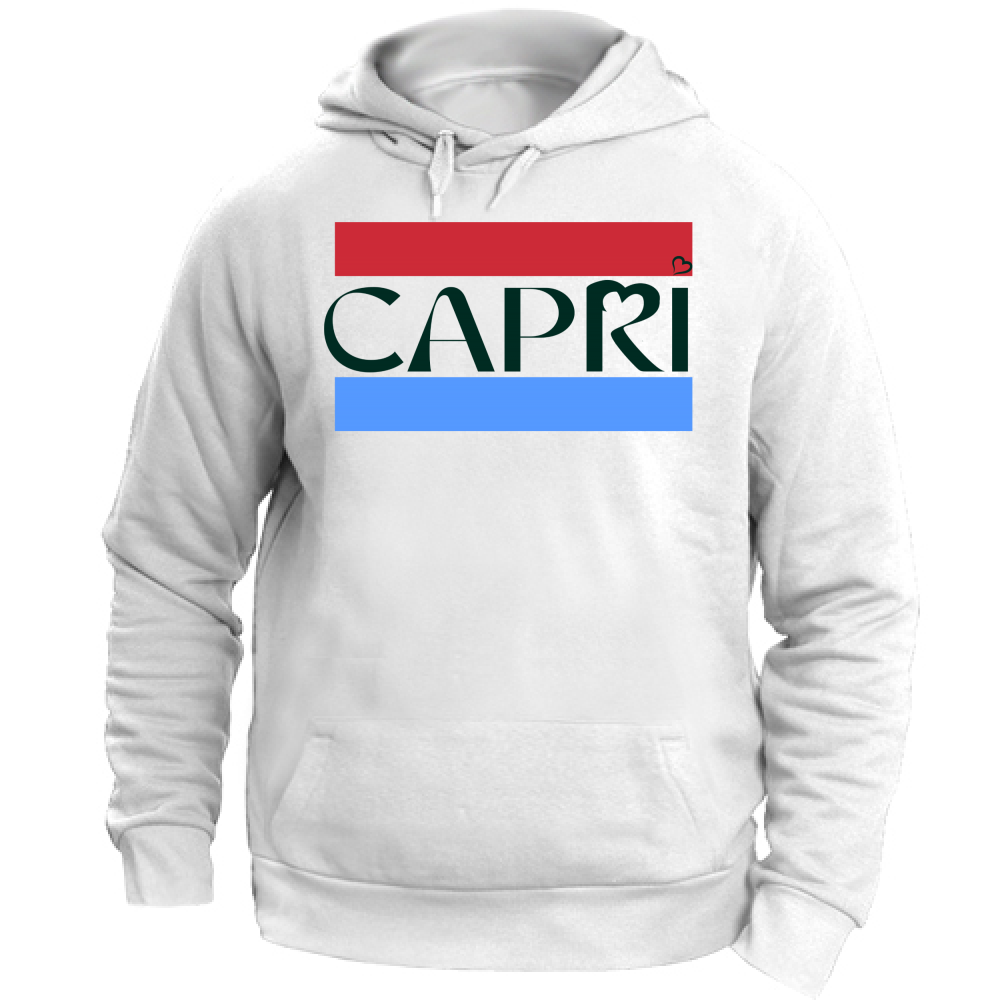 Felpa Unisex con Cappuccio CAPRI FASCIA ROSSO BLUE SCRITTA NERA