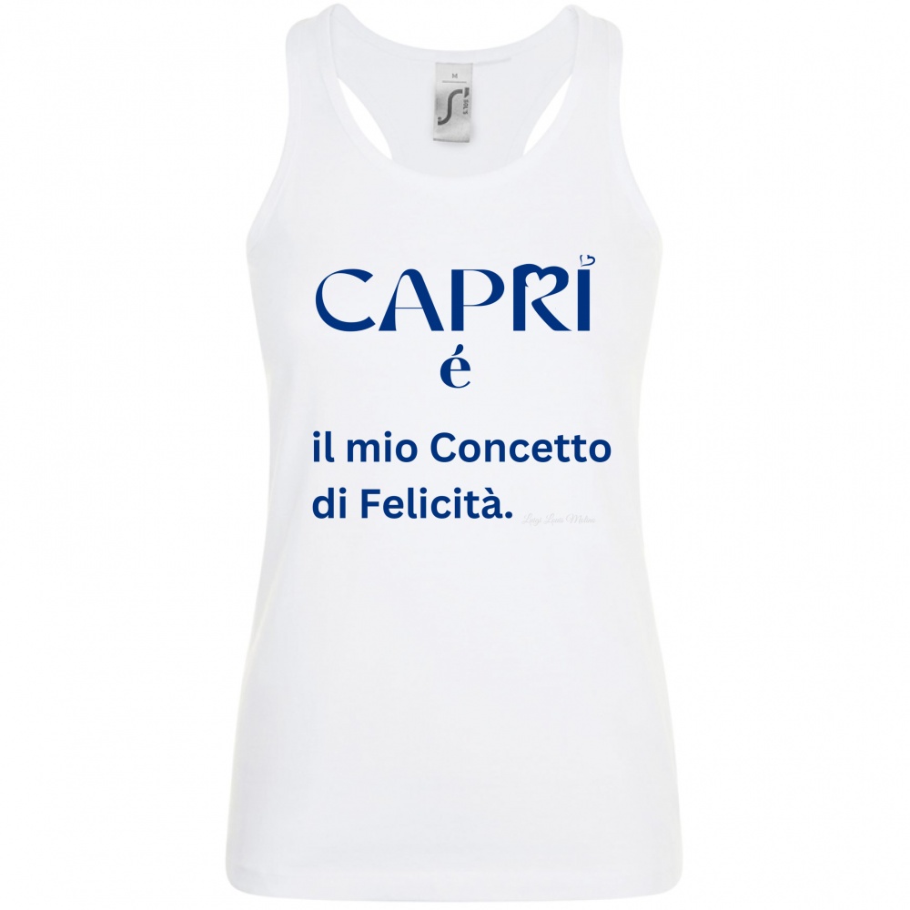 Canotta Donna Capri é il mio concetto di Felicità scritta Blue