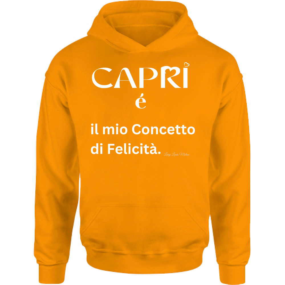 Felpa Bambino con Cappuccio Capri é il mio concetto di Felicità scritta Bian