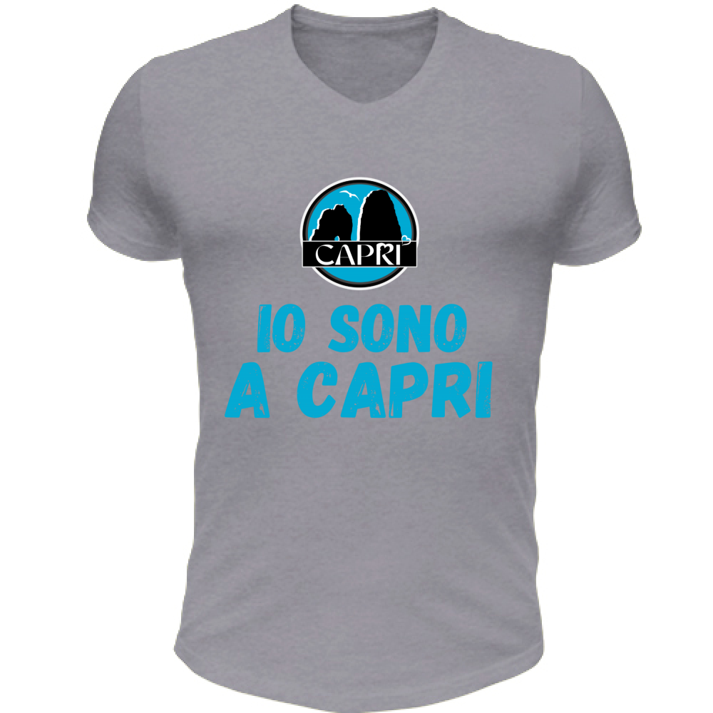 T-Shirt Unisex Scollo V IO SONO A CAPRI SCRITTA AZZURRA