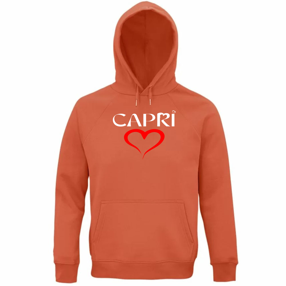 Felpa Organica Unisex Cappuccio CUORE CAPRI ROSSO