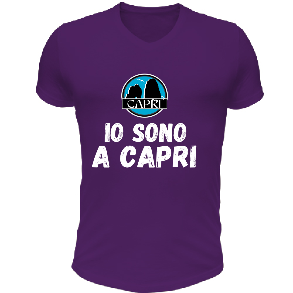 Unisex V-Neck T-Shirt I AM IN CAPRI WHITE WRITING