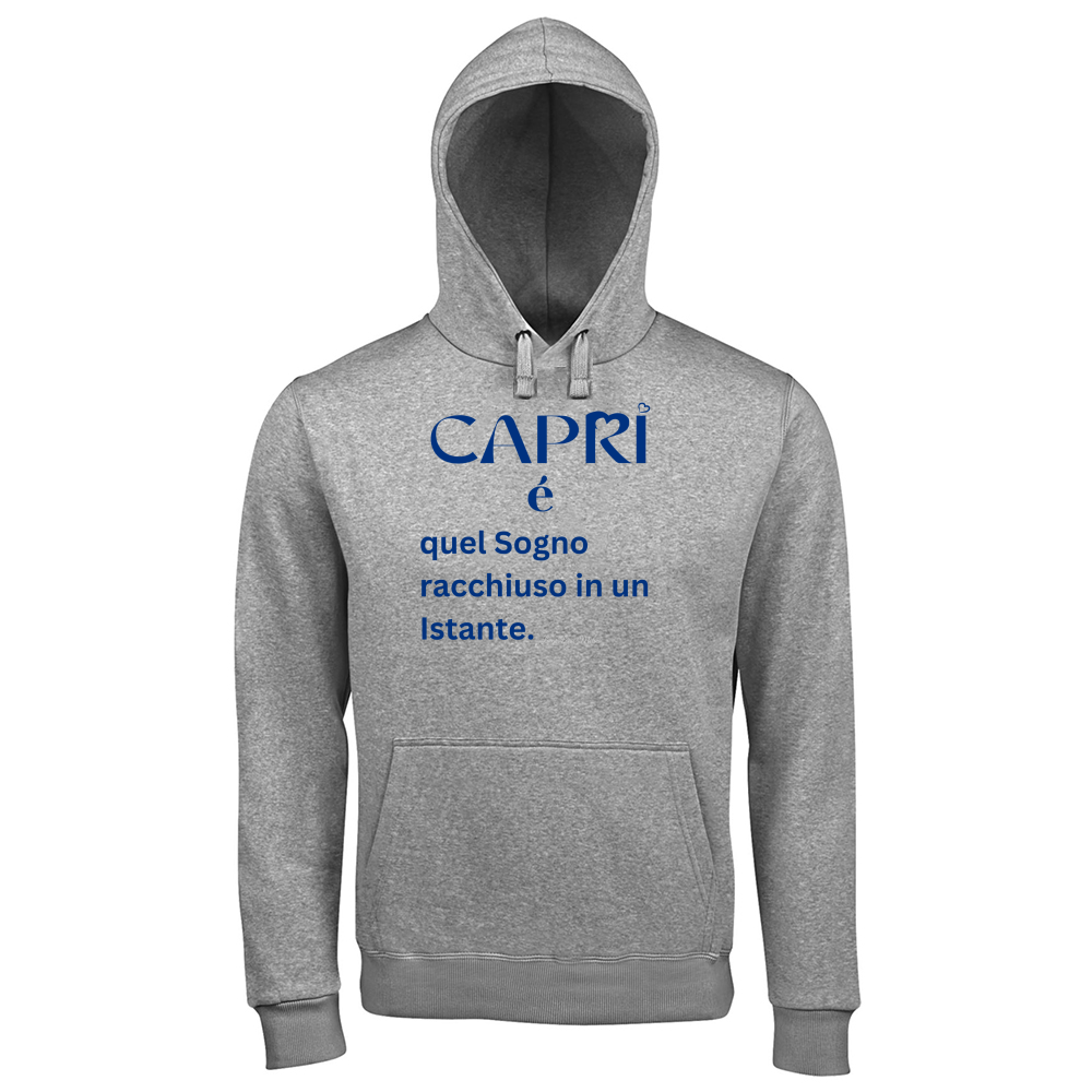 Hoodie Premium Men Capri Sogno racchiuso in un istante scritta Blue