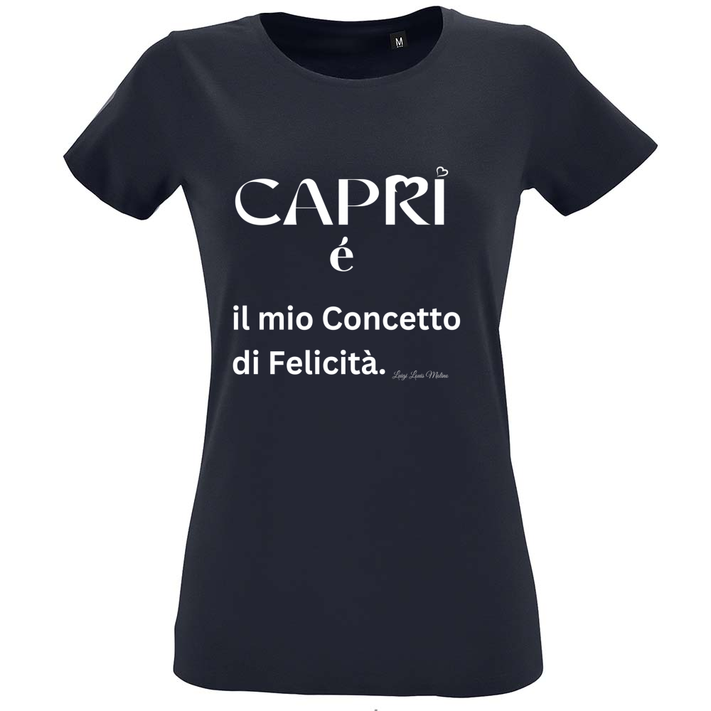 T-Shirt Women Fit Capri é il mio concetto di Felicità scritta Bian