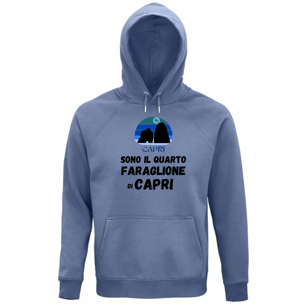 Felpa Organica Unisex Cappuccio SONO IL QUARTO FARAGLIONE DI CAPRI SCRITTA NERA