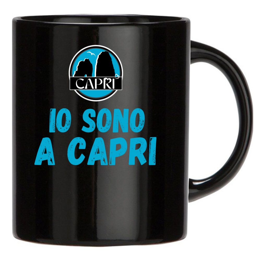 Black Mug I AM IN CAPRI BLUE WRITING